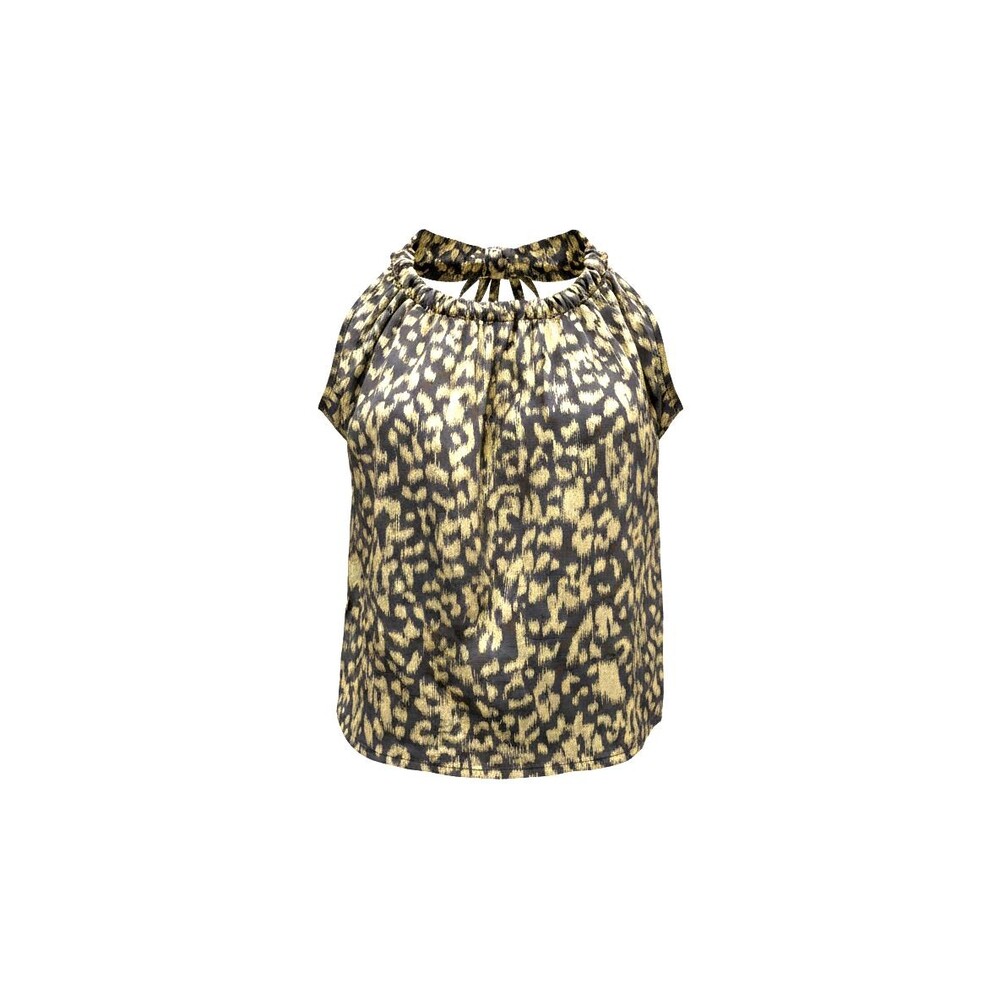 Guess by Marciano Leopard Print Sleeveless Top – Orange Neck Tie & Heart Accent